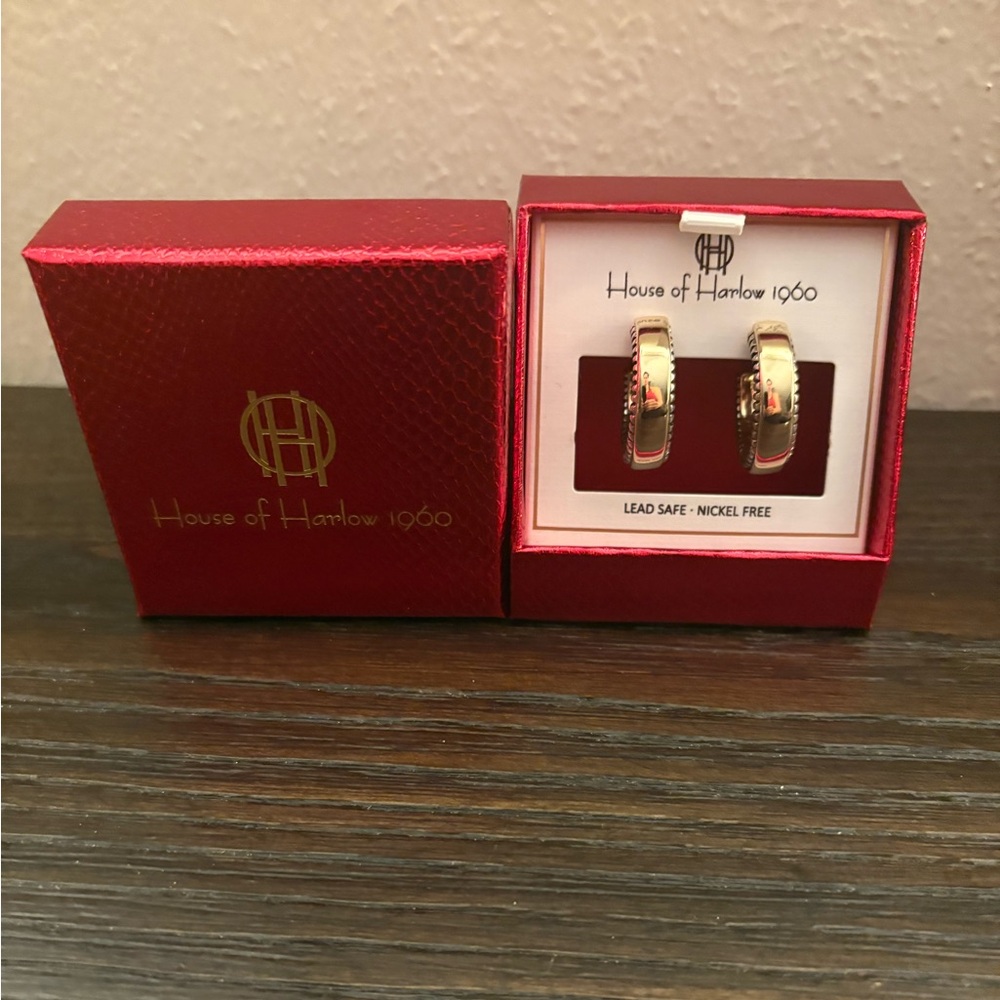 NEW House of Harlow 1960 Gold Hoop Earrings